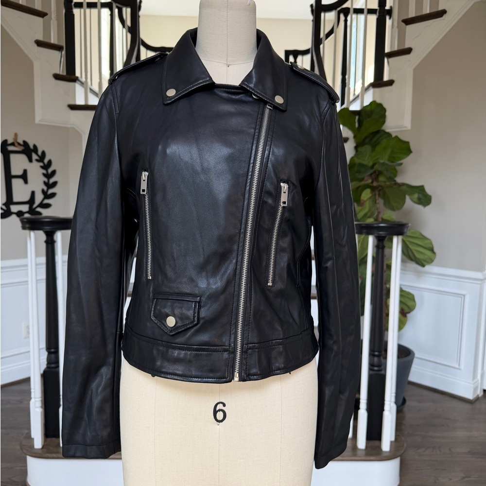 Avec Les Filles Black Biker Jacket Coast Faux Leather Studs Moto Medium